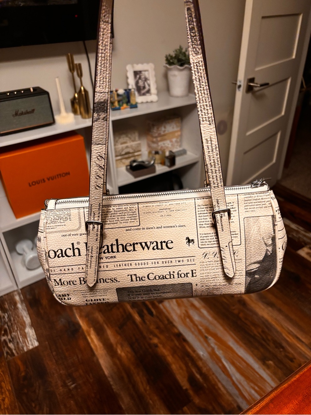Coach Asher Newspaper-Print Leather Shoulder Bag New